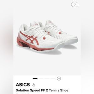 ASICS tennis shoes, solution speed FF2, white/light garnet red, size 7, NWT